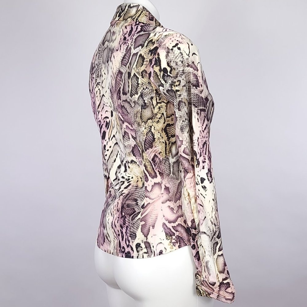 Etcetera Pink Cream Snakeskin Animal Print Button Down Shirt Blouse Womens 4 - Picture 4 of 6